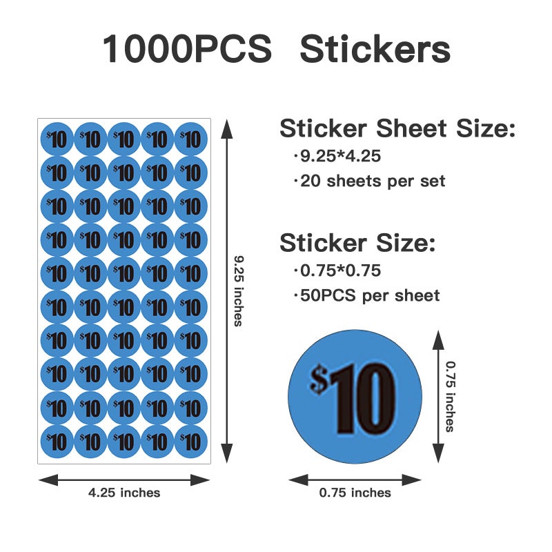 DUGUTUL 1000 pcs $10 Color-Coded Price Stickers for Garage Sale and Flea Market, 3/4"" Diameter - Bold Fonts, Clear Visibility, High Visibility, Easy Organization - Image 2